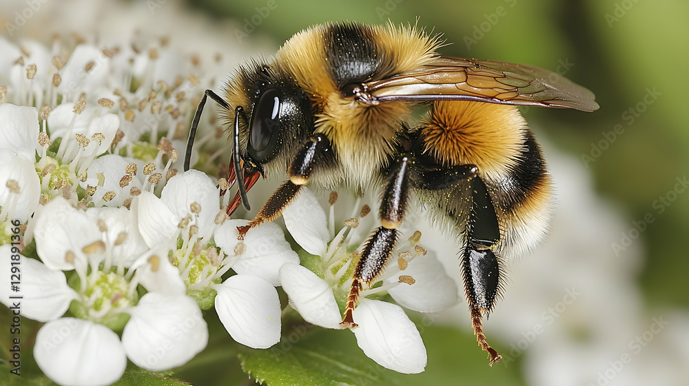 Bumble bee feeding on white flowers Bumble bee feeding on white flowers