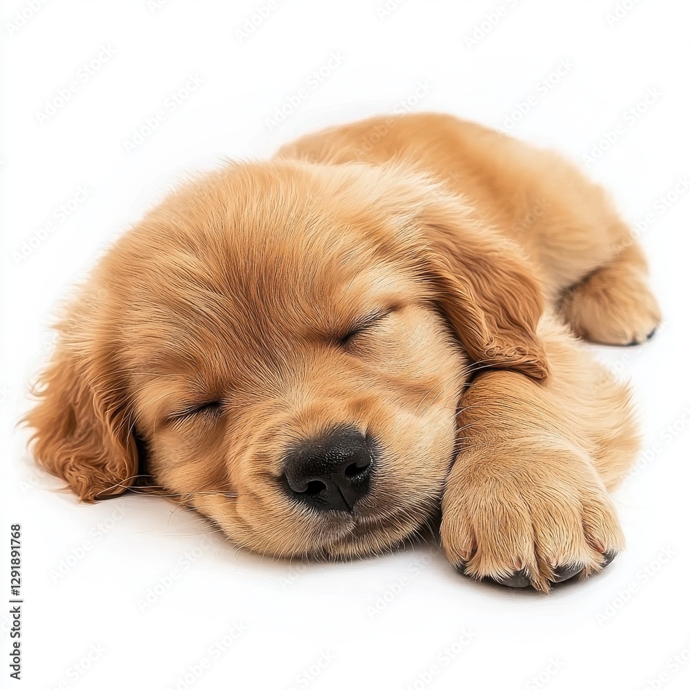 Cute puppy soundly sleeping with its tiny body curled up in a cozy position on a soft surface Cute puppy soundly sleeping with its tiny body curled up in a cozy position on a soft surface