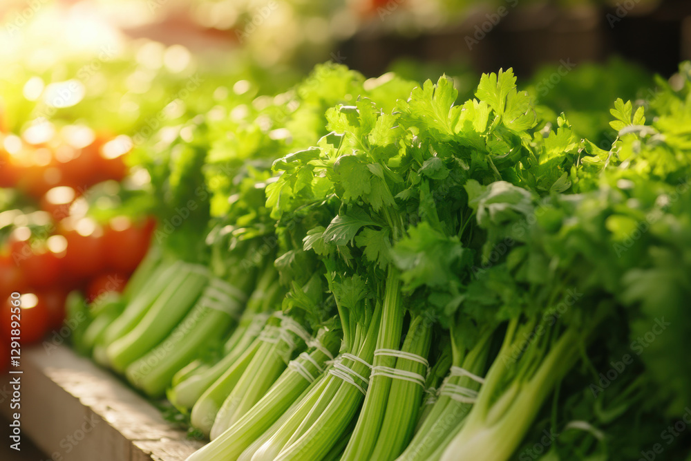 Single Celery Stalk on a Wooden Surface Single Celery Stalk on a Wooden Surface