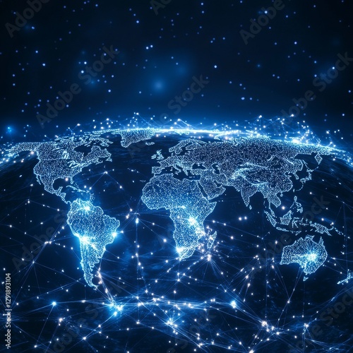 Global Connectivity: A Digital Rendering of Earth's Network with Illuminated Cities and Data Transmission
