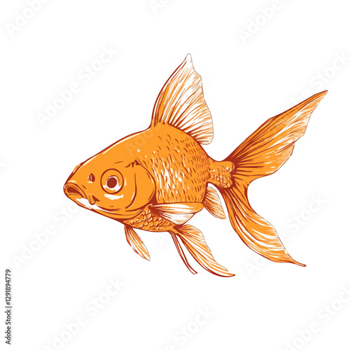 Goldfish minimalist 2D vector graphic illustration sketch on a white background.

