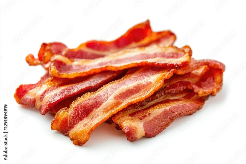 Delicious crispy bacon on white background Delicious crispy bacon on white background