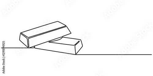 Single one line drawing pile of gold bars. Bank concept. Continuous line draw design graphic vector illustration, Gold bars, gold reserves one line art. Continuous line drawing of bank, money, finance