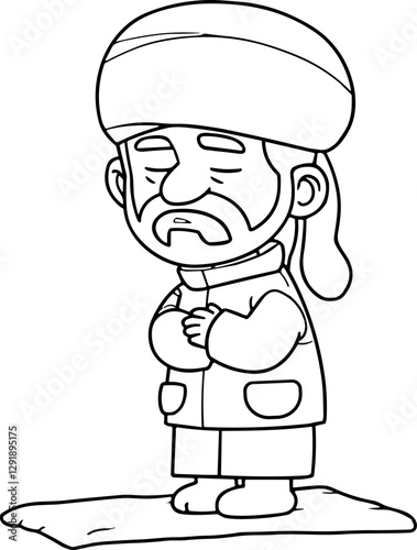 Chibi Muslim Man Praying – Islamic Coloring Page Illustration