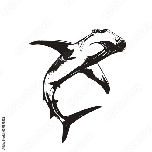 Hammerhead shark minimalist 2D vector graphic illustration sketch on a white background.

