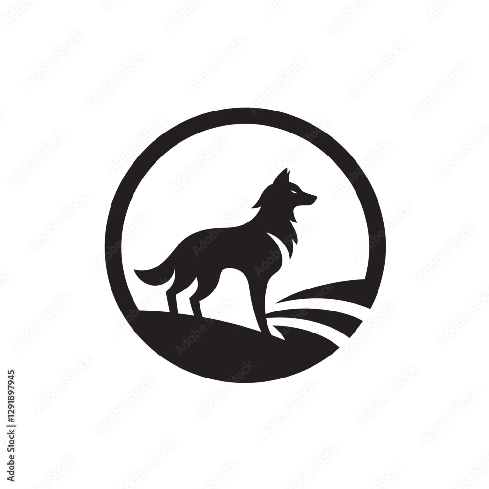 Obraz premium wolf silhouette vector line art logo design