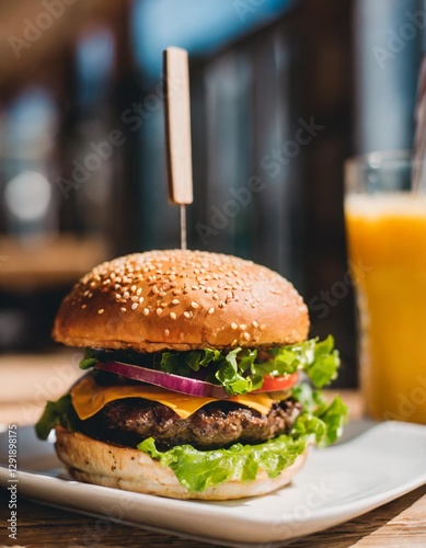 Burger Bliss: Fresh Hamburger in a Cozy Burger Shop Setting