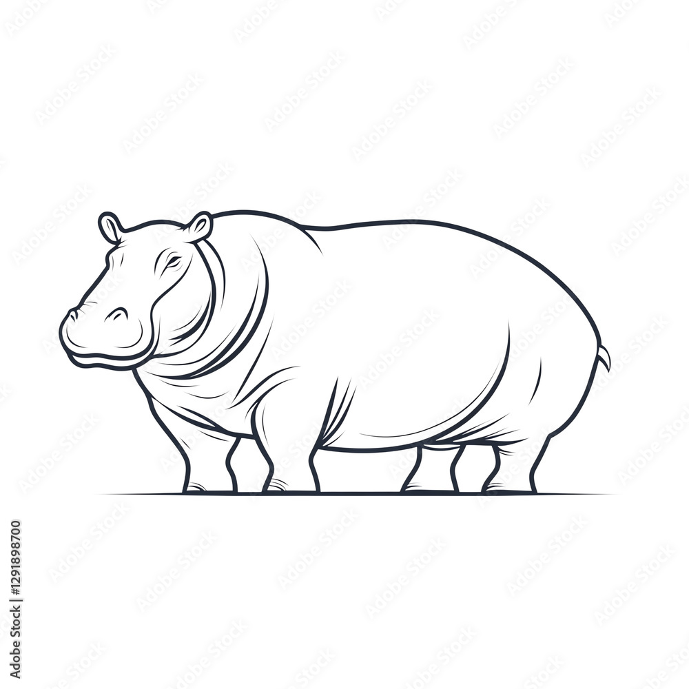 Obraz premium Playful Hippo Line Art | Minimalist Wildlife PNG