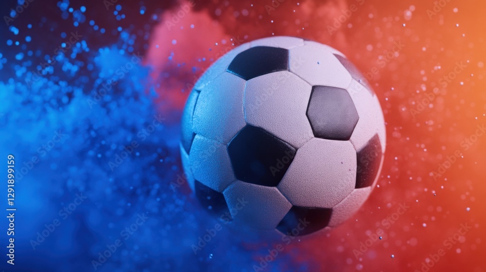 Fototapeta premium soccer ball with blue and red powder explosion