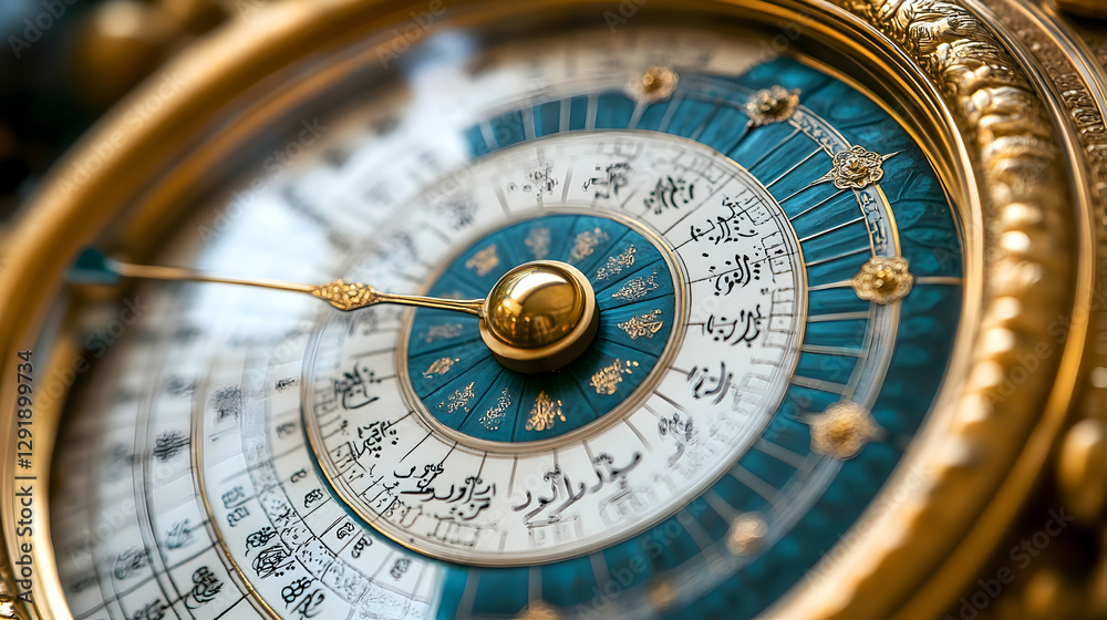 Ornate Islamic prayer time clock detail Ornate Islamic prayer time clock detail