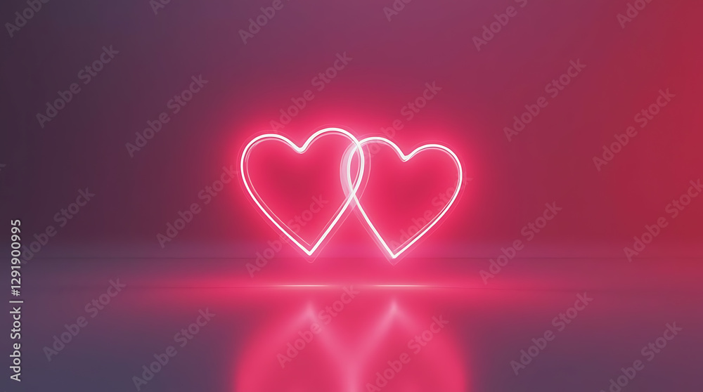 Modern 3D Render with Abstract Neon Background and Glowing Linked Hearts Modern 3D Render with Abstract Neon Background and Glowing Linked Hearts