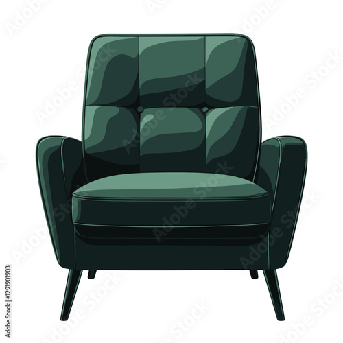 Fashionable comfortable soft upholstered armchair isolated on white background. Furniture for home. Flat vector chair illustration