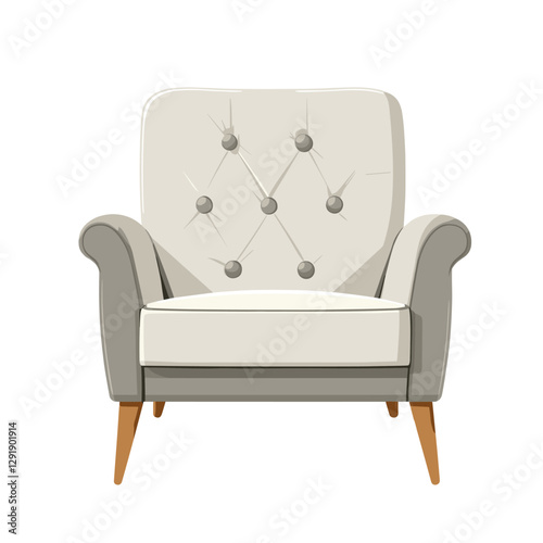 Fashionable comfortable soft upholstered armchair isolated on white background. Furniture for home. Flat vector chair illustration