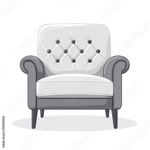 Fashionable comfortable soft upholstered armchair isolated on white background. Furniture for home. Flat vector chair illustration