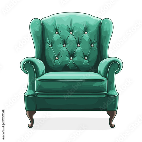 Fashionable comfortable soft upholstered armchair isolated on white background. Furniture for home. Flat vector chair illustration