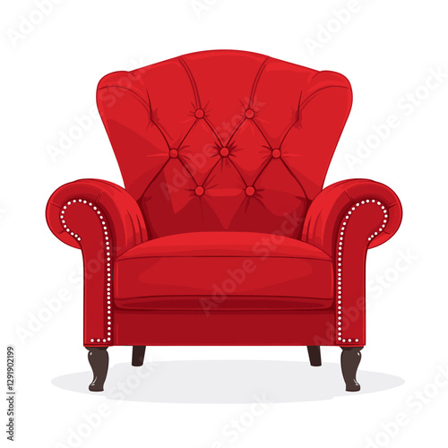 Fashionable comfortable soft upholstered armchair isolated on white background. Furniture for home. Flat vector chair illustration