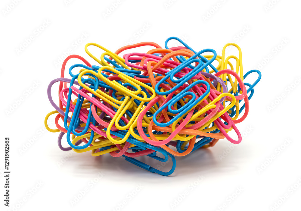 Colorful Paperclip Chaos on White Background Colorful Paperclip Chaos on White Background