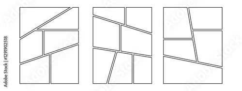 blank template for a collage grid manga comic storyboard layout panel, Empty page frame for comic book, photo collage, poster, flyer