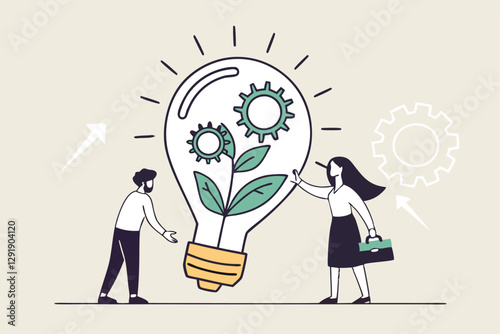 ESG, Environmental, Social and Corporate Governance, company responsibility to care world environment and people concept, business people touch light bulb with seedling green plant and governance gear