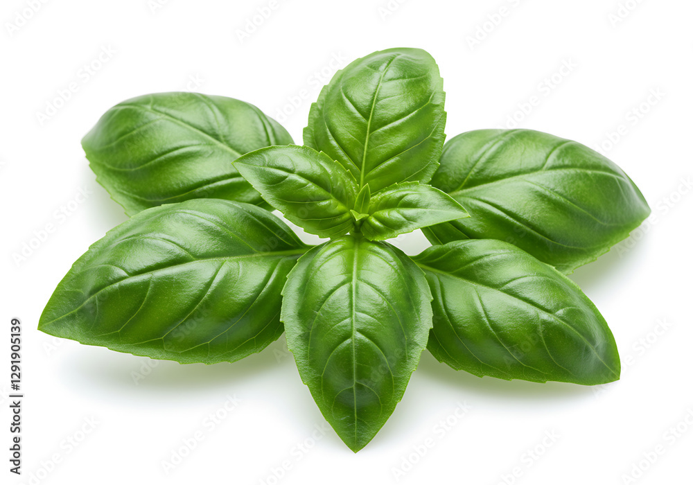 Vibrant green basil leaves cluster close-up. Vibrant green basil leaves cluster close-up.