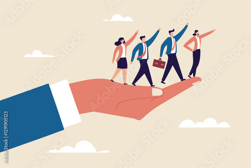 Company culture or employees sharing the same value, goals and attitude to make up organization and corporate success concept, business people employees pointing to the same goal in company hand.