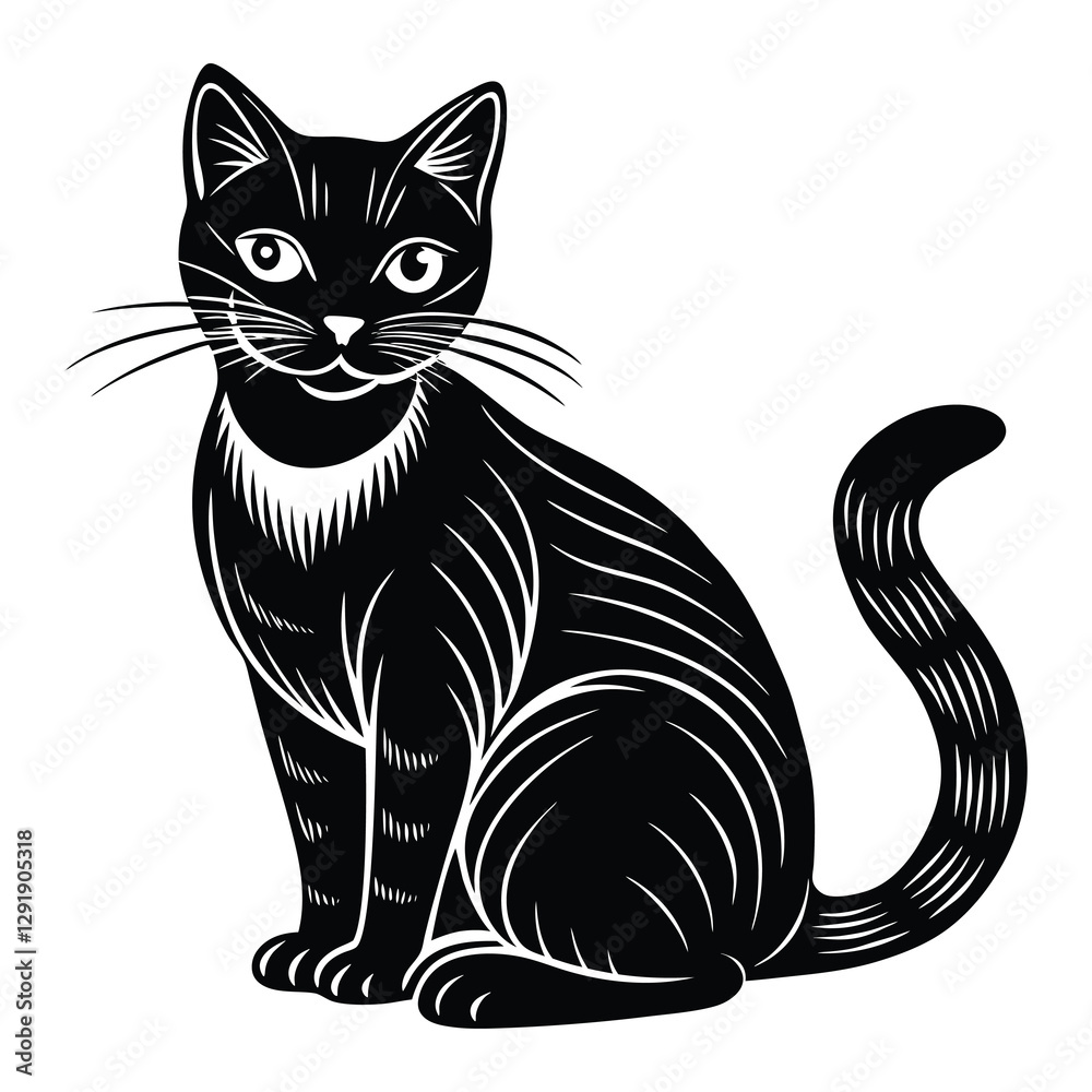 Obraz premium Siting beautiful Cat silhouette vector art 02