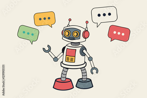 Chatbot online service to answer questions with machine learning or AI artificial intelligence, NLP neural language processing concept, smart robot talking with speech bubble, dialog on conversation.