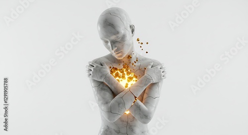 Marble Figure Embracing Inner Gold Representing Self-love and Healing