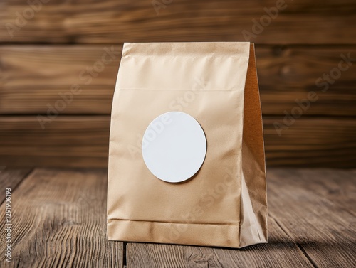 Obraz na płótnie brown paper bag with blank white label on wood w salonie