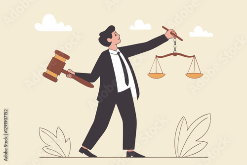 Legal verdict, judgement or law and justice, lawyer, attorney or ethics, lawsuit and jury concept, businessman attorney or lawyer holding gavel and equality scale on other hand.
