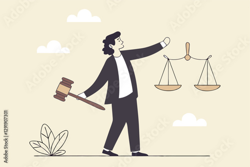 Legal verdict, judgement or law and justice, lawyer, attorney or ethics, lawsuit and jury concept, businessman attorney or lawyer holding gavel and equality scale on other hand.