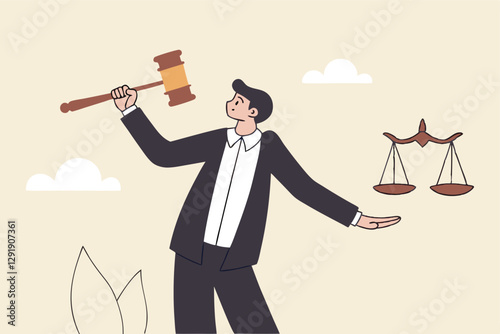 Legal verdict, judgement or law and justice, lawyer, attorney or ethics, lawsuit and jury concept, businessman attorney or lawyer holding gavel and equality scale on other hand.