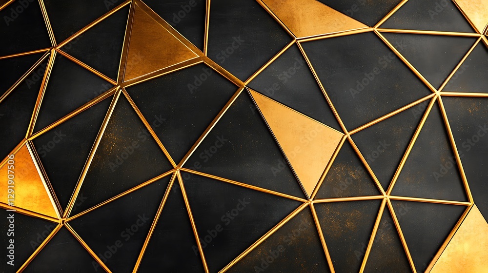 Golden triangles on black surface, geometric pattern, luxury design background, for wallpaper or presentation Golden triangles on black surface, geometric pattern, luxury design background, for wallpaper or presentation