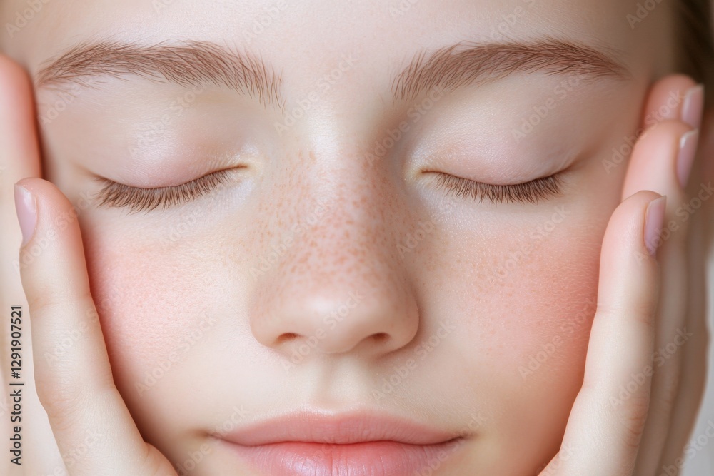 Close-up of a woman's face with eyes closed. Close-up of a woman's face with eyes closed.