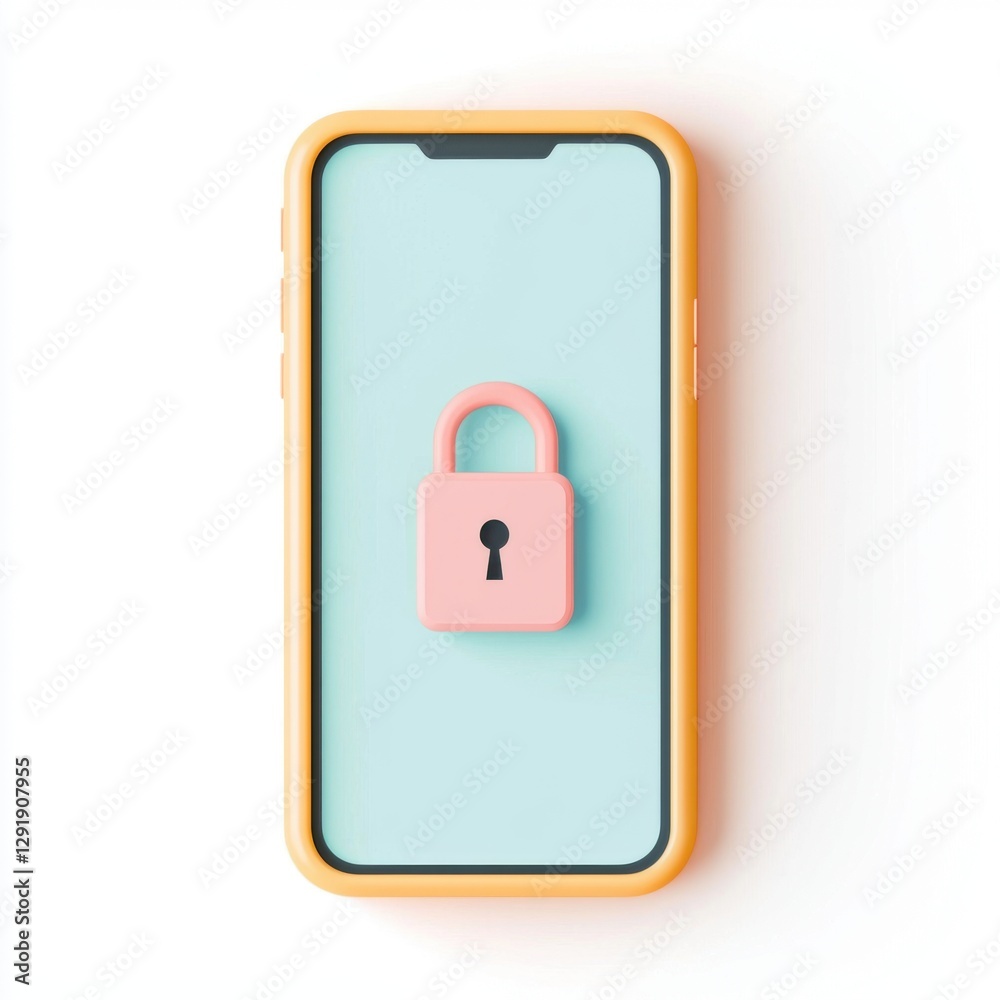Flat minimalistic illustration of a smartphone displaying a one time passcode (OTP) with a simple lock icon, soft pastel colors and smooth rounded shapes Flat minimalistic illustration of a smartphone displaying a one time passcode (OTP) with a simple lock icon, soft pastel colors and smooth rounded shapes