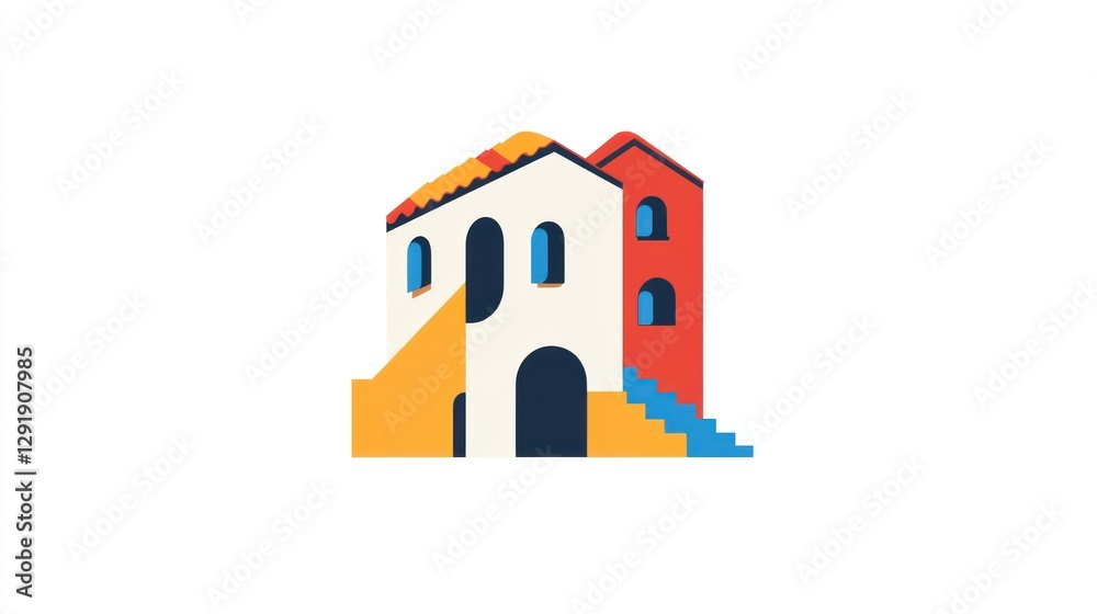 Colorful stylized building facade, artistic design Colorful stylized building facade, artistic design