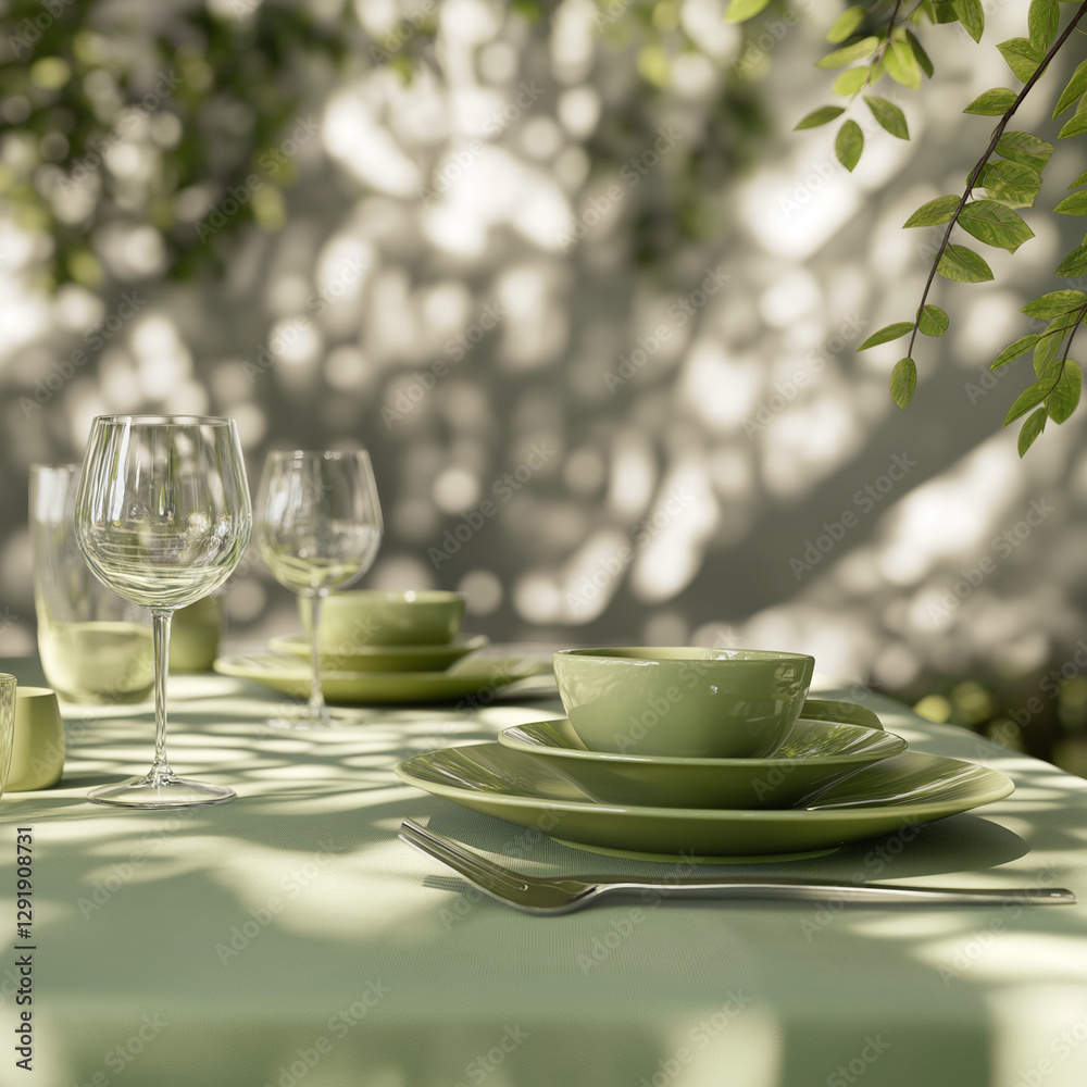 Fototapeta premium green theme table setting
