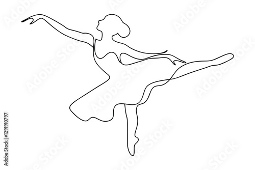 Elegant Ballerina SingleLine Drawing, Graceful Pose, Art, Dance