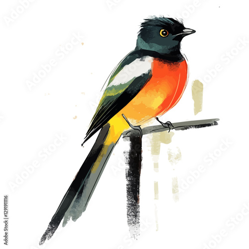 Trogon minimalist 2D vector graphic illustration sketch on a white background.


