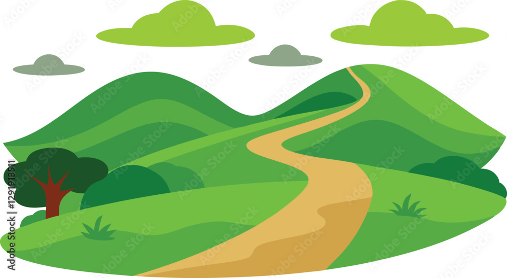 Obraz premium A peaceful hiking trail through green hills vector illustration