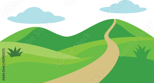 A peaceful hiking trail through green hills vector illustration