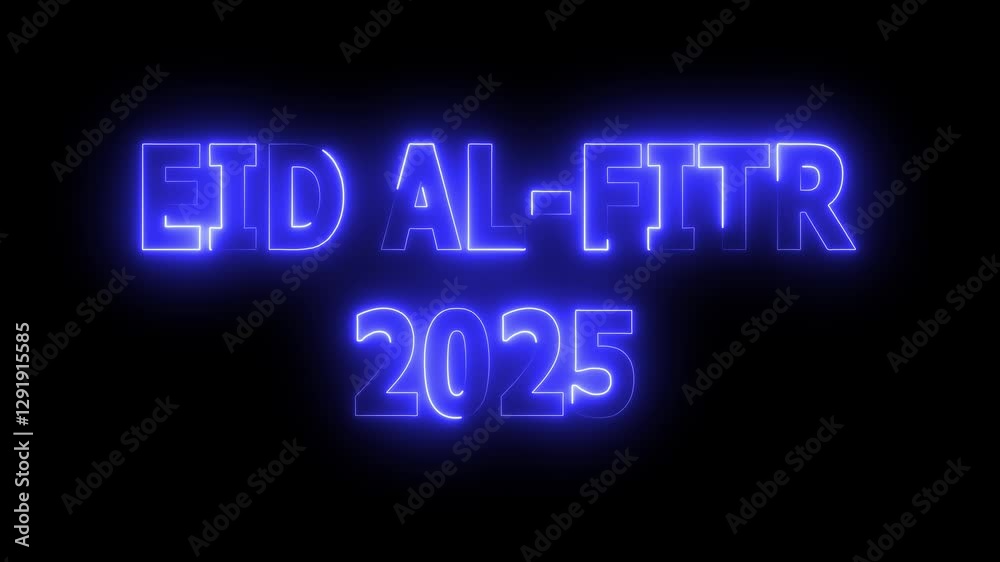 Eid al-fitr 2025 text animation by blue color neon on black background. Eid al-fitr 2025 text animation by blue color neon on black background.