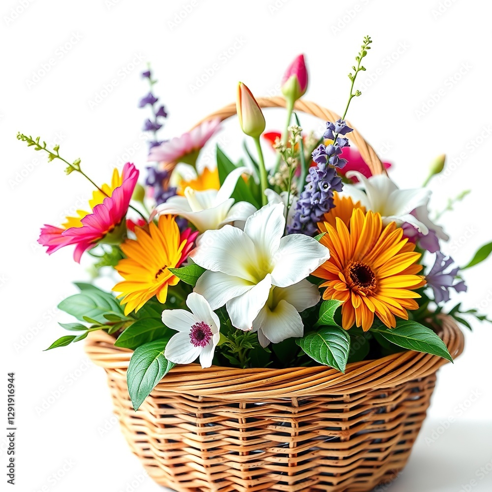 Obraz premium Floral Rhapsody in Woven Embrace: Abstract Art Adorns Basket