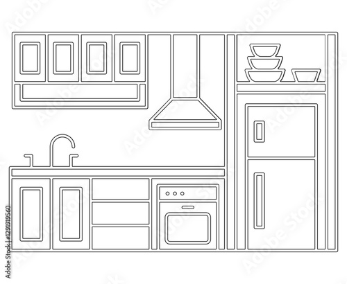 Kitchen graphic background in line style