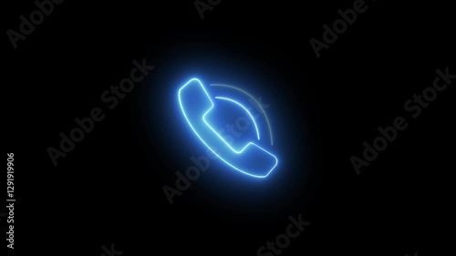 Glowing neon incoming phone call ring icon animation isolated on transparent black background.