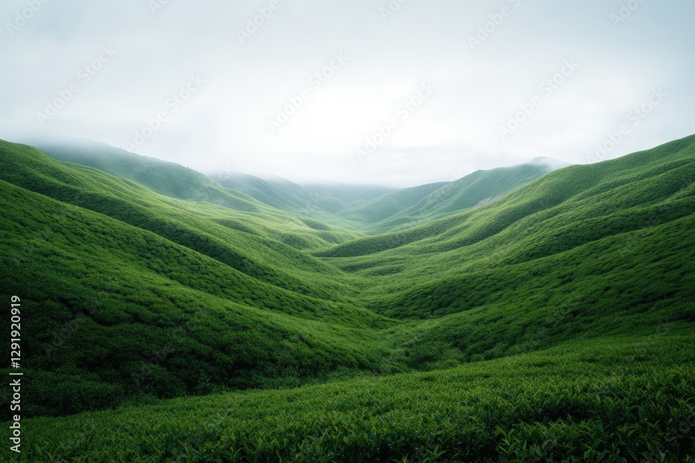 Naklejka premium Verdant hills in morning mist