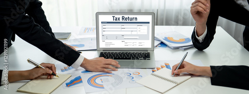 Online tax return form for submitting individual income tax return form brisk on the internet website. Government web for tax payment and return. Taxation technology concept. photo