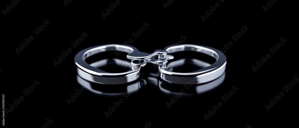 Naklejka premium Silver Handcuffs on Black Background