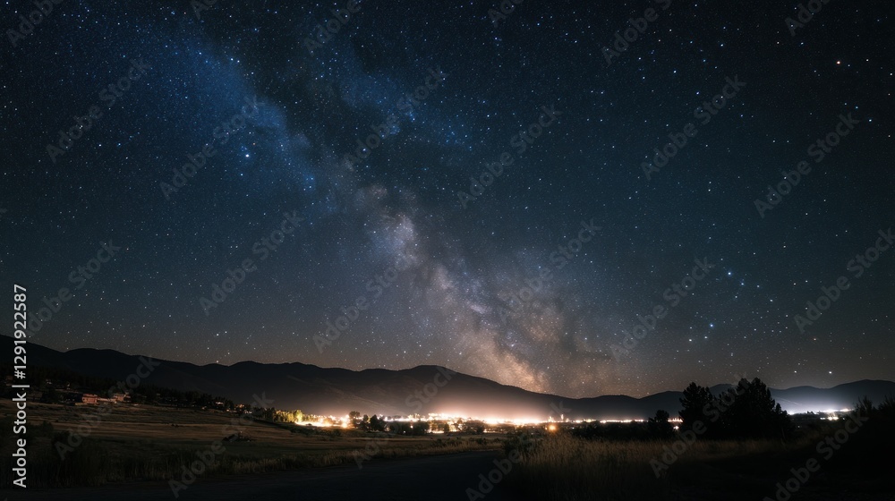 Fototapeta premium Milky Way over mountain town at night