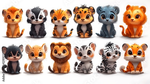 Cartoon-style baby cats with unique fur pattern picture